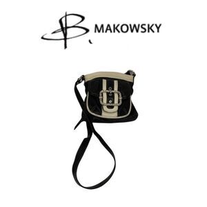 B Makowsky Black and Cream Leather Handbag